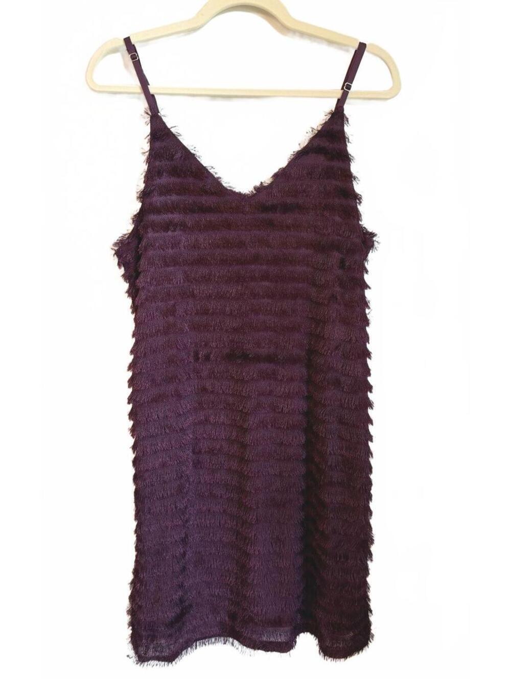 Verte Plum Purple Textured Camisole Tank Top Fuzzy Fringe Sleeveless Y2K Size S